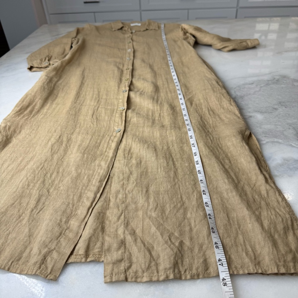 Scandal 100% Linen button down midi dress with split seams M/L Made in Italy - Picture 10 of 12